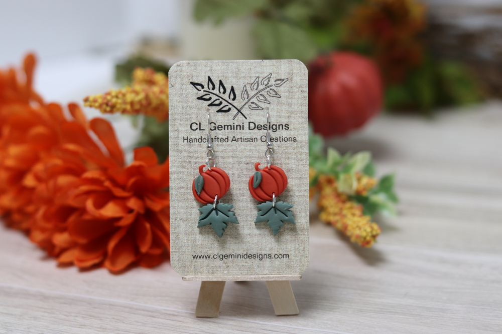 Pumpkin & Leaf Dangle Earrings