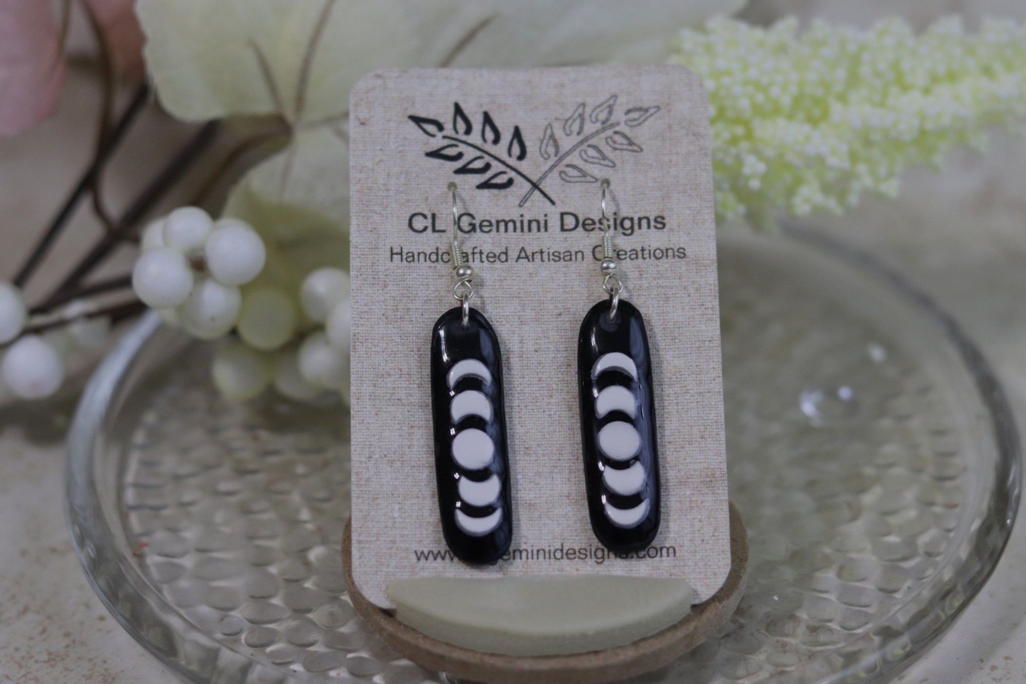 Lunar Phases Polymer Clay Earrings — Black & White
