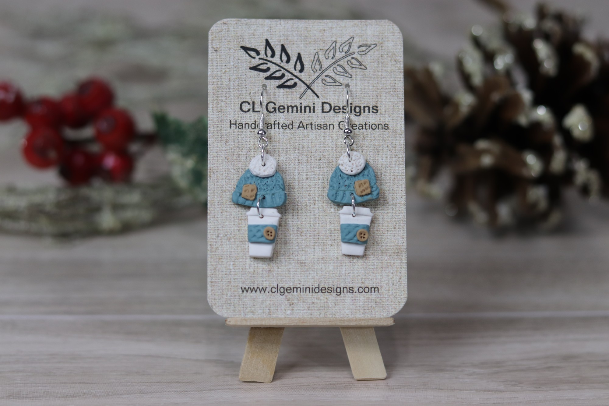 Cozy Season Dangles — Beanie & Latte Polymer Clay Earrings Cozy Season Dangles — Beanie & Latte Polymer Clay Earrings