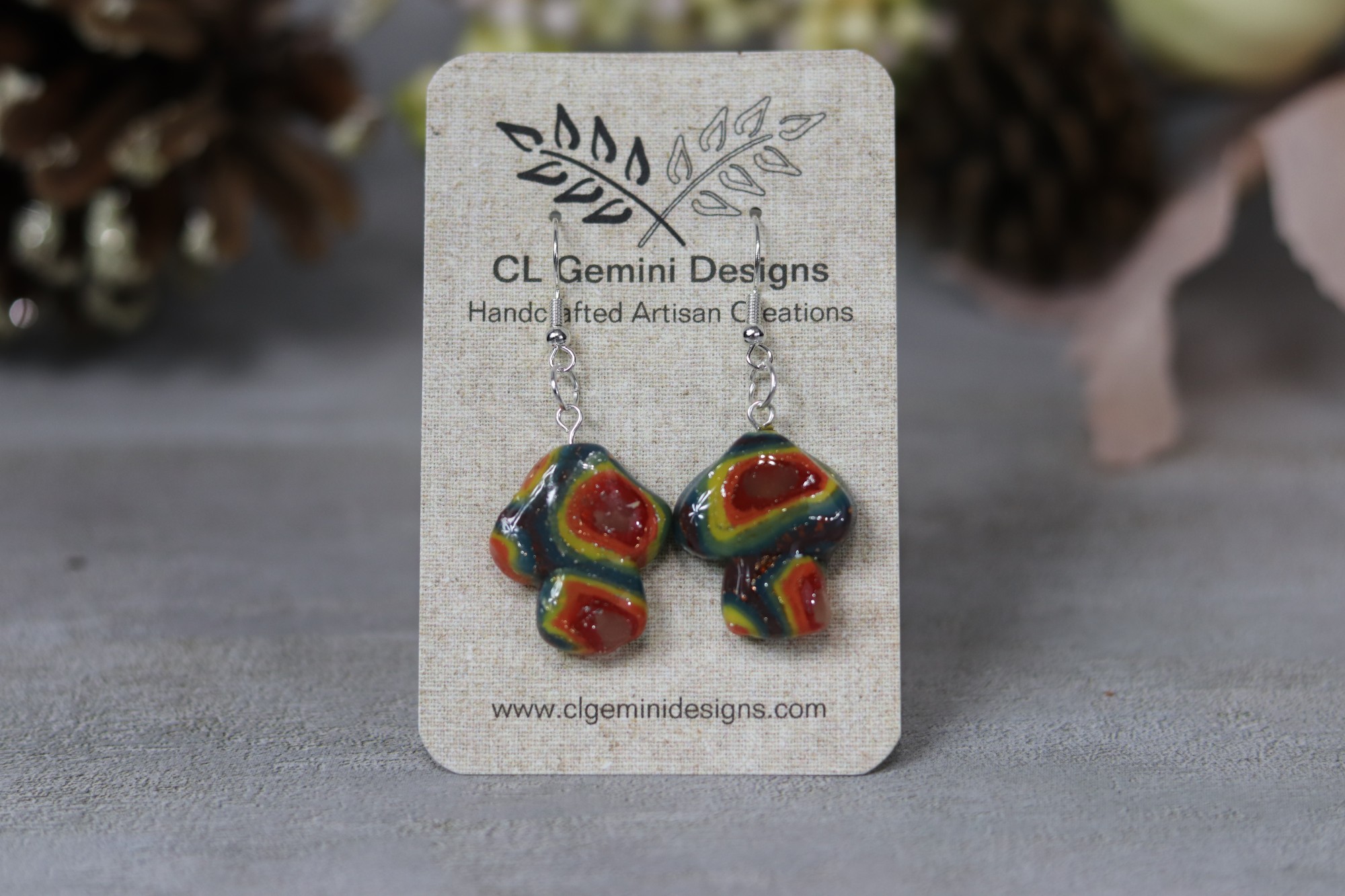 Retro Swirl Dangles – Rainbow Marbled Polymer Clay Earrings