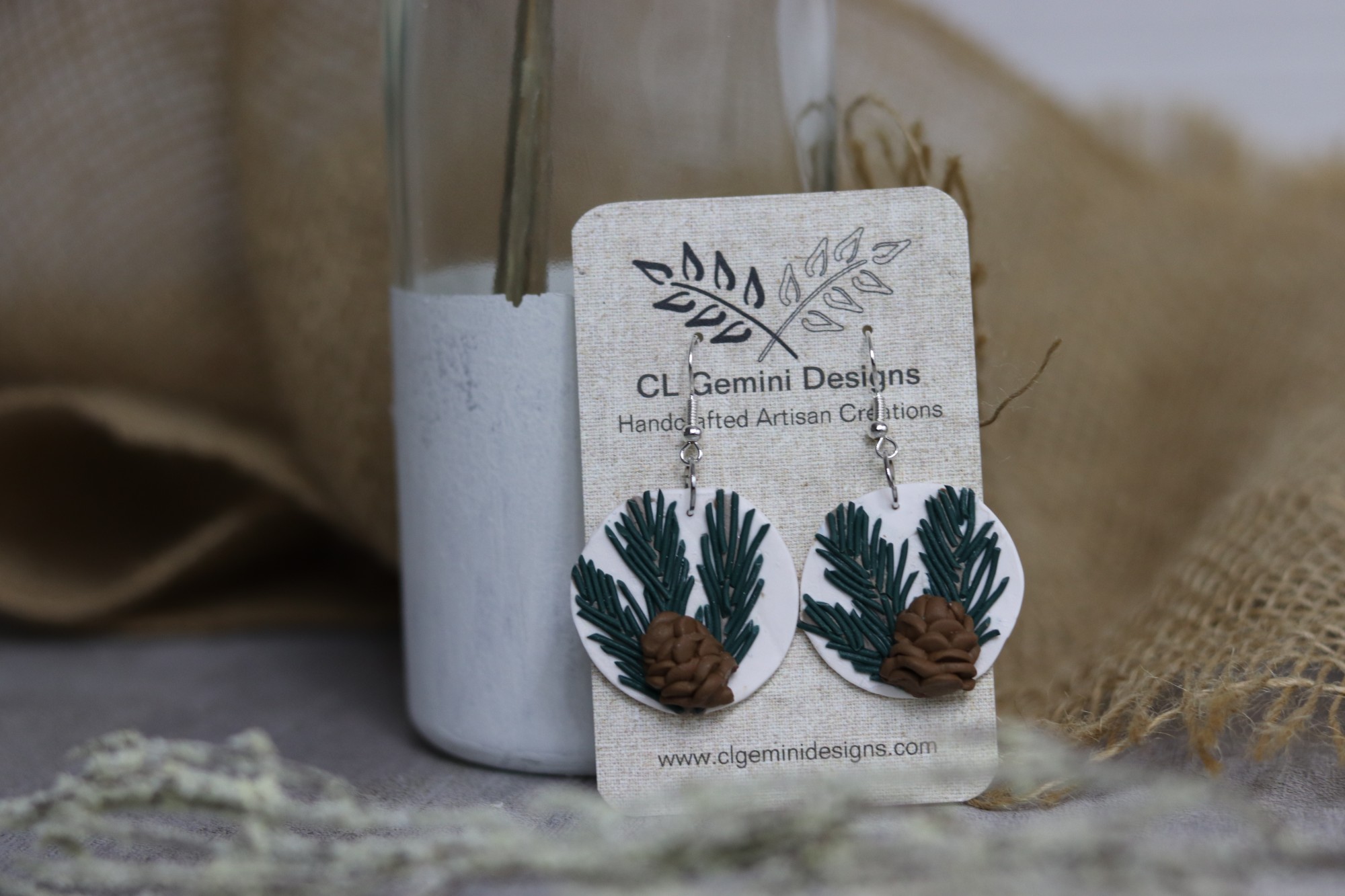 Winter Woods Evergreen Pinecone Circle Dangle Earrings Winter Woods Evergreen Pinecone Circle Dangle Earrings