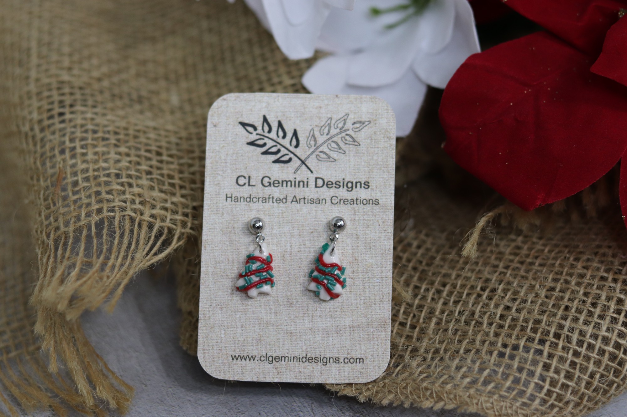 Frosted Christmas Tree Cake Earrings - Image 2