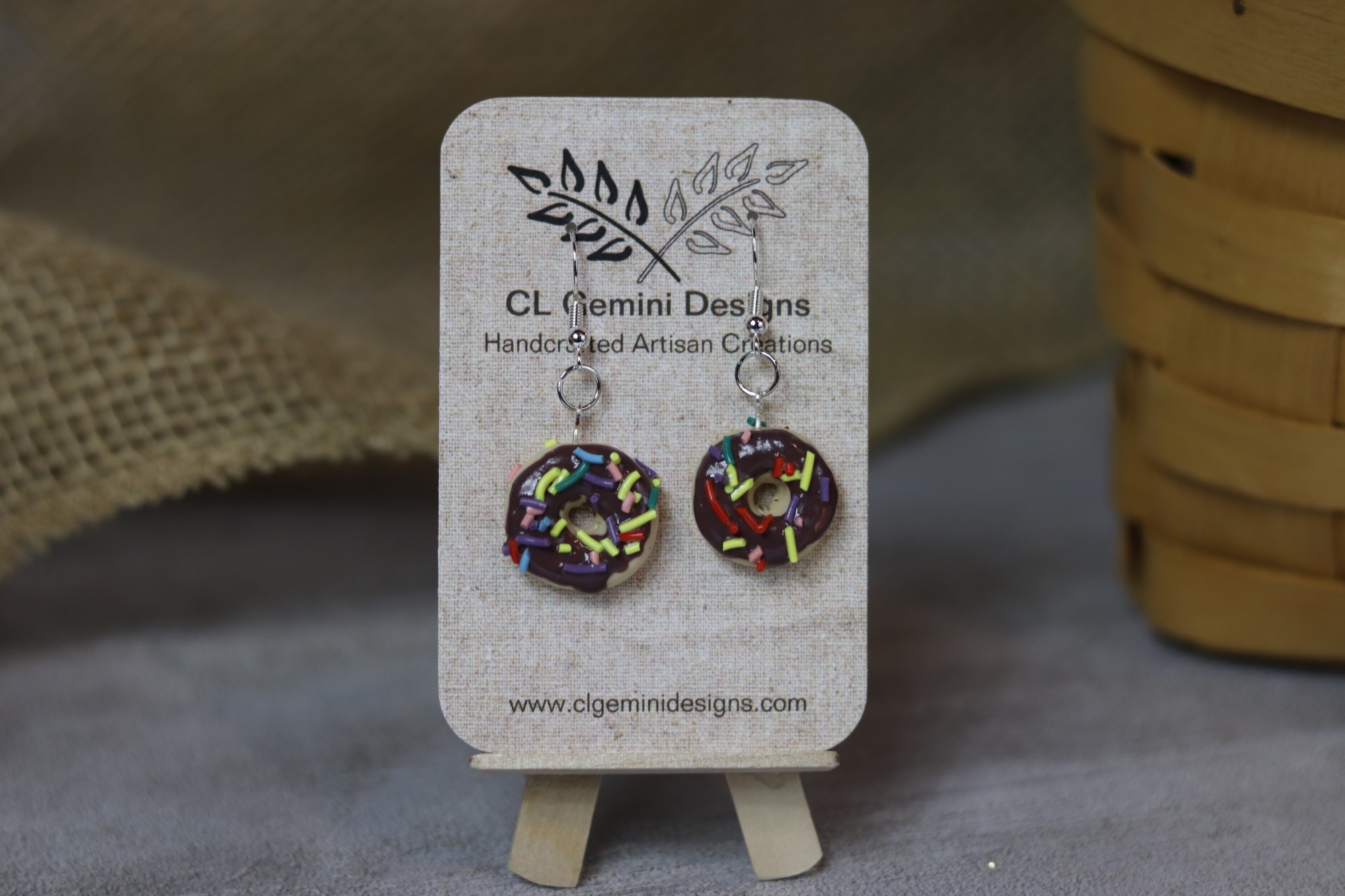 Donut Dangle Earrings with Rainbow Sprinkles (Choose Glaze) Donut Dangle Earrings with Rainbow Sprinkles (Choose Glaze)