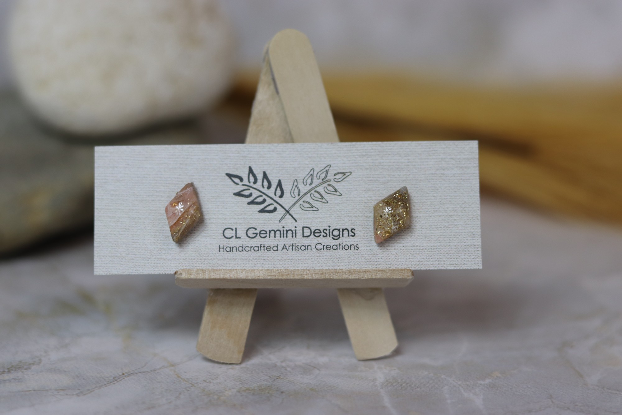 Pink & Gold Artisan Stud Earrings – Hearts, Diamonds, Triangles & Mini Hearts