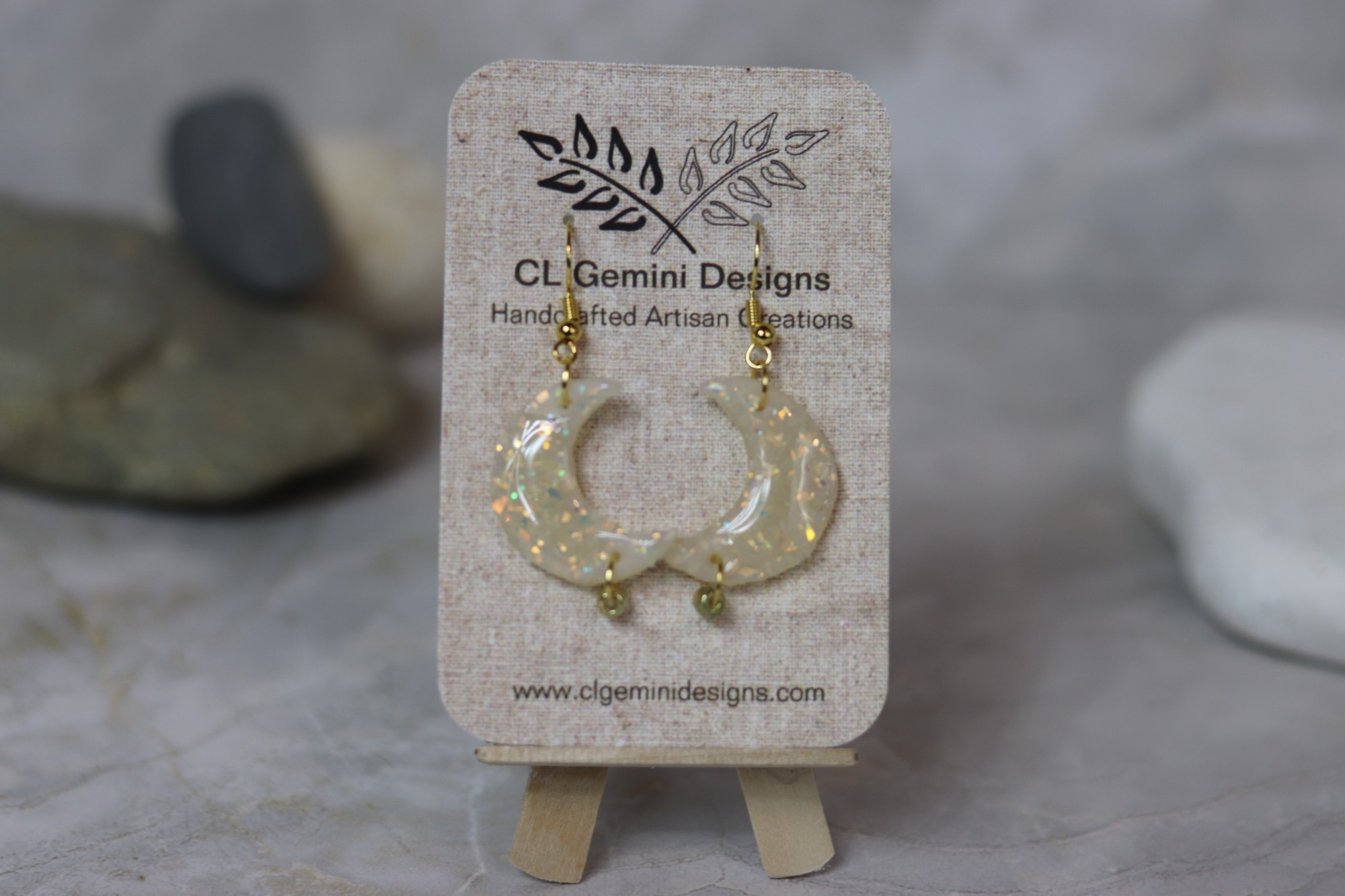 Opalescent Crescent Moon Earrings with Subtle Sparkle