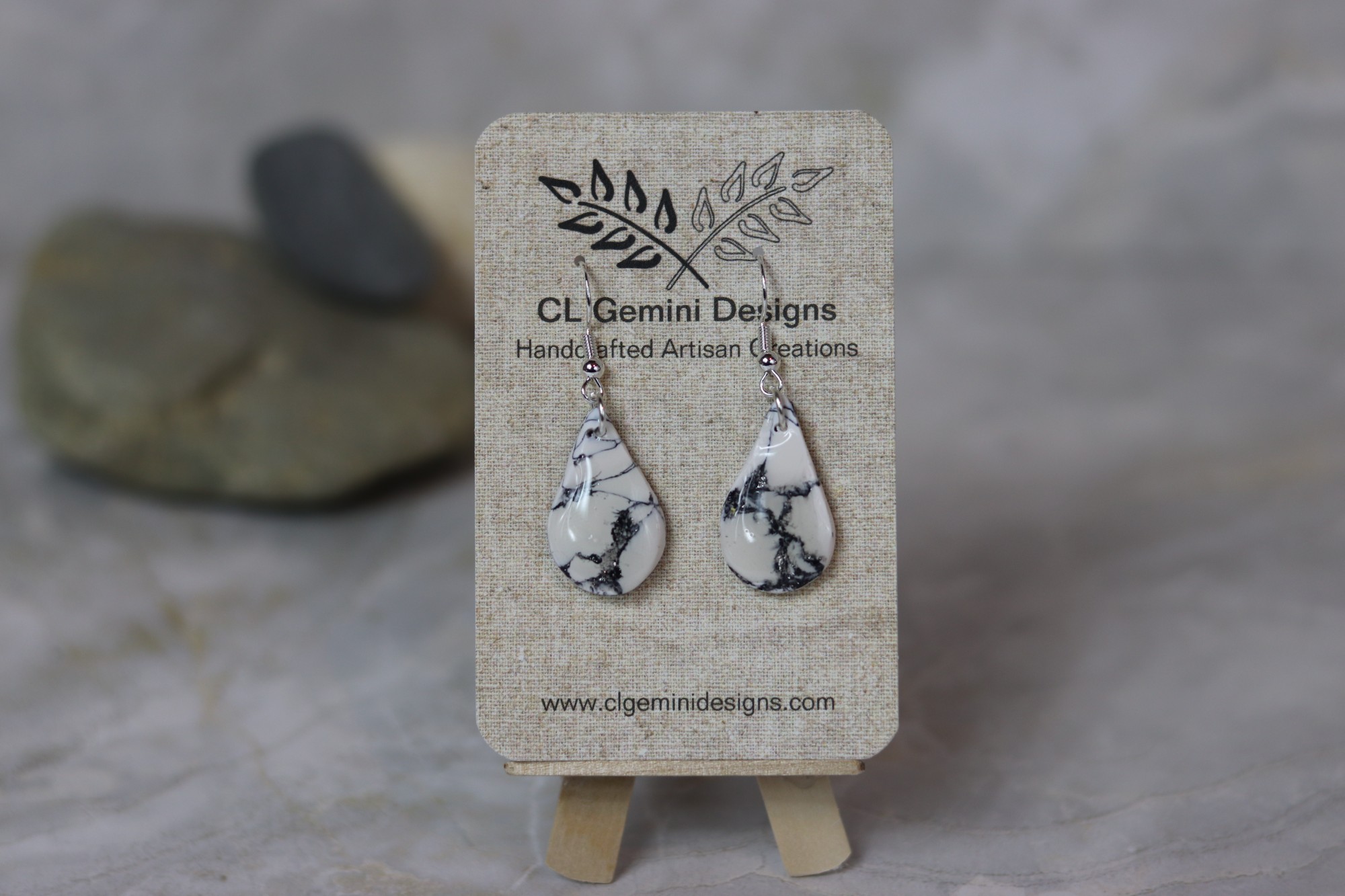 Black & White Marble Teardrop Earrings