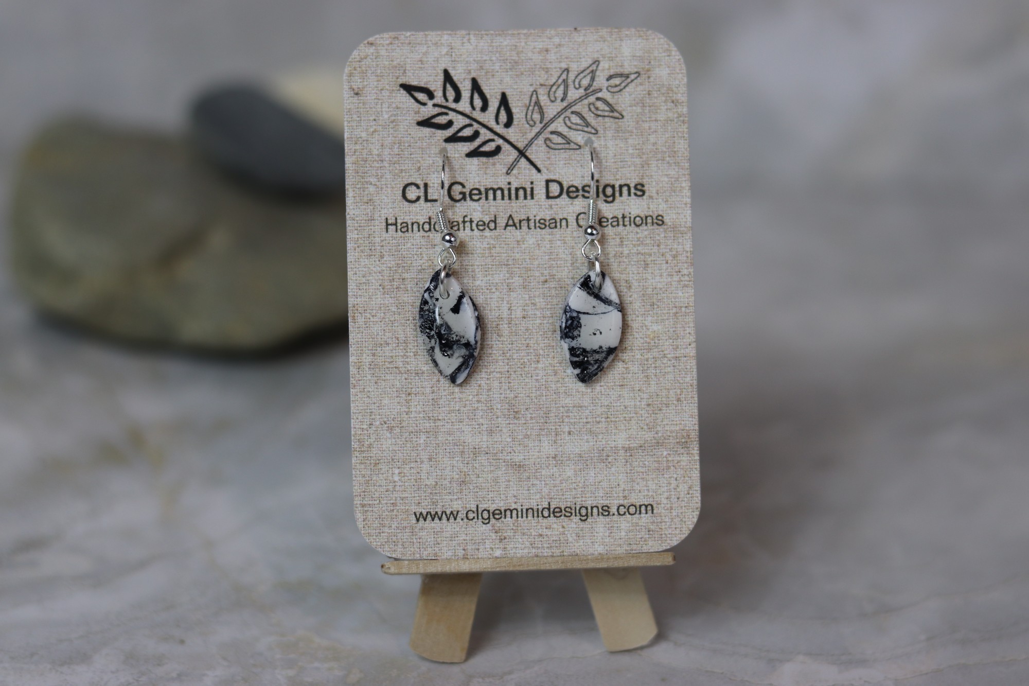 Black & White Marble Oval Earrings Black & White Marble Oval Earrings